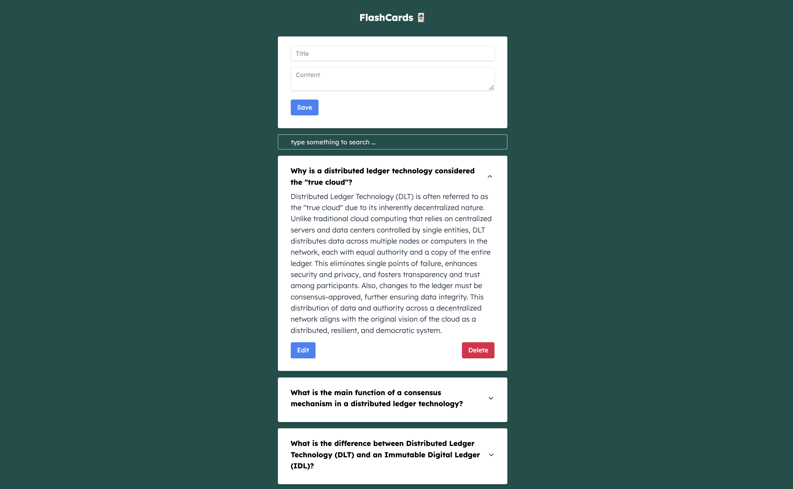 Flashcards Project Image A screenshot image of the Flashcards home page